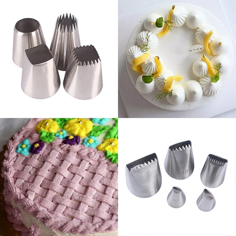 

5pcs/Set Cream Nozzle Mouth Jam Cream Tip Set Cake Biscuit Decorating Mouth Combination Set Round Mouth Baking Tool M