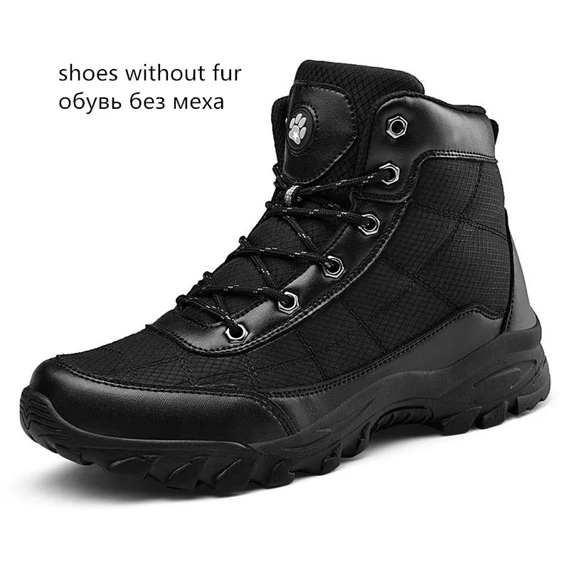 Black no fur Мужские ботинки; зимние модные кроссовки; мужская повседневная обувь; сезон весна-осень; мужские зимние теплые плюшевые ботинки; мужские уличные ботинки на шнуровке - Цвет: Black no fur