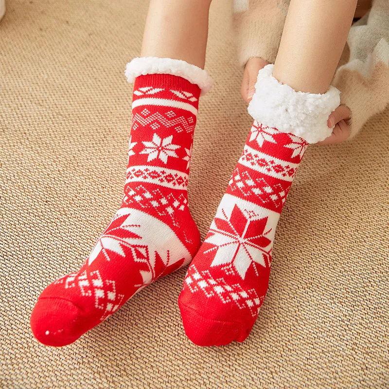 Рождественские стильные носки для женщин, зимние теплые носки, подарок для дома, женские нескользящие домашние пушистые уютные носки с шерпой - Цвет: Style 11