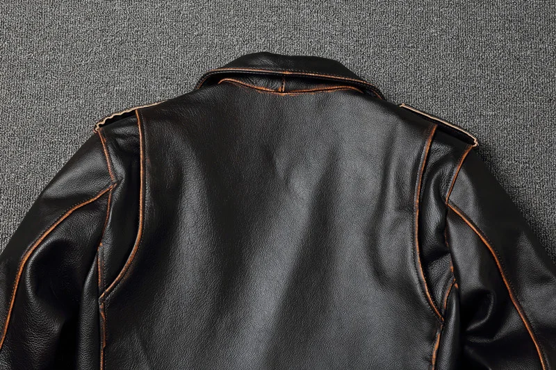 Real 100% Cow Leather for Men Slim No Short Jacket Style of Vintage Spring New Coats Moto & Biker Full 2021-82107 genuine leather coats & jackets