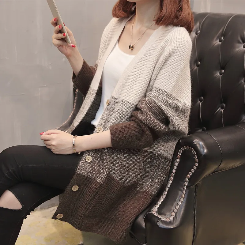 

Mujer Sweater Spring Autumn 2020 New Bat Sleeve V-neck Sweater Cardigan Female Color Matching Knitted Sweater Spring Autumn Z768