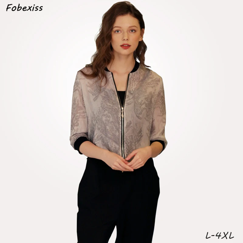 

Silk Jackets Summer Sun Protection Kimono Jackets Plus Size 4XL Zippers Print Fashion Jackets High Quality Oversize Kimono