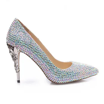 

High-end color diamond pointed leather shoes women high documentary shoes ladies fashion shoes catwalk shows elegant party