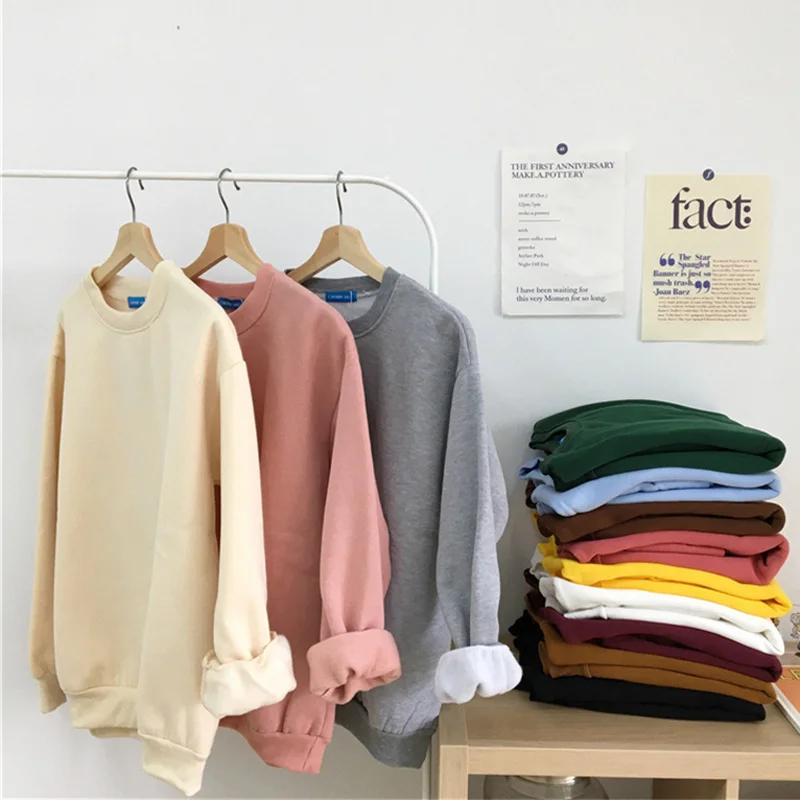  BGTEEVER Solid O-neck Women Sweatshirt Thicken Female Hoodies Loose Pullovers Sweatshirt Casual Wom