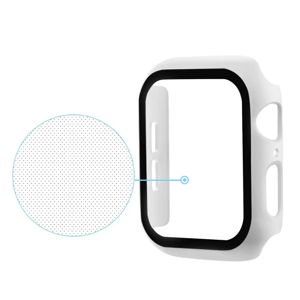 Protector watch Case For Apple Watch 5 4 40mm 44mm PC Cover+tempered film integrated molding For Iwatch Screen Protector Bumper - Цвет: White