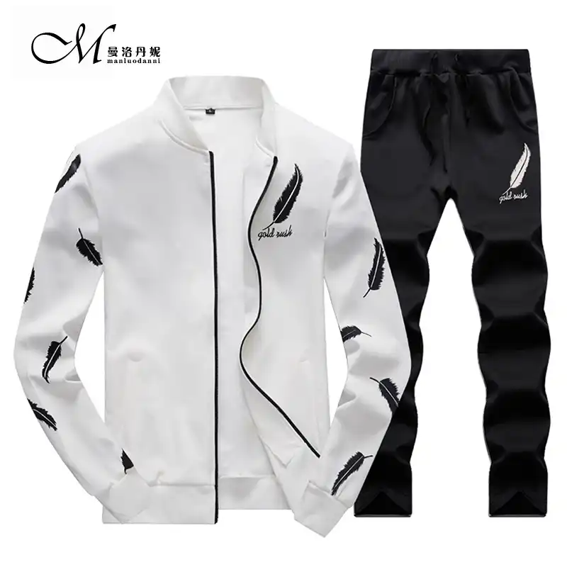 mens black and white tracksuit