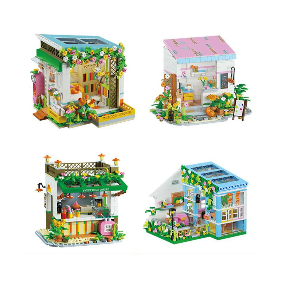 Fiaba Town Mini Block Street View Flower Dessert Shop Snack Bar Studio Building Brick Toy Country House Nanobrick