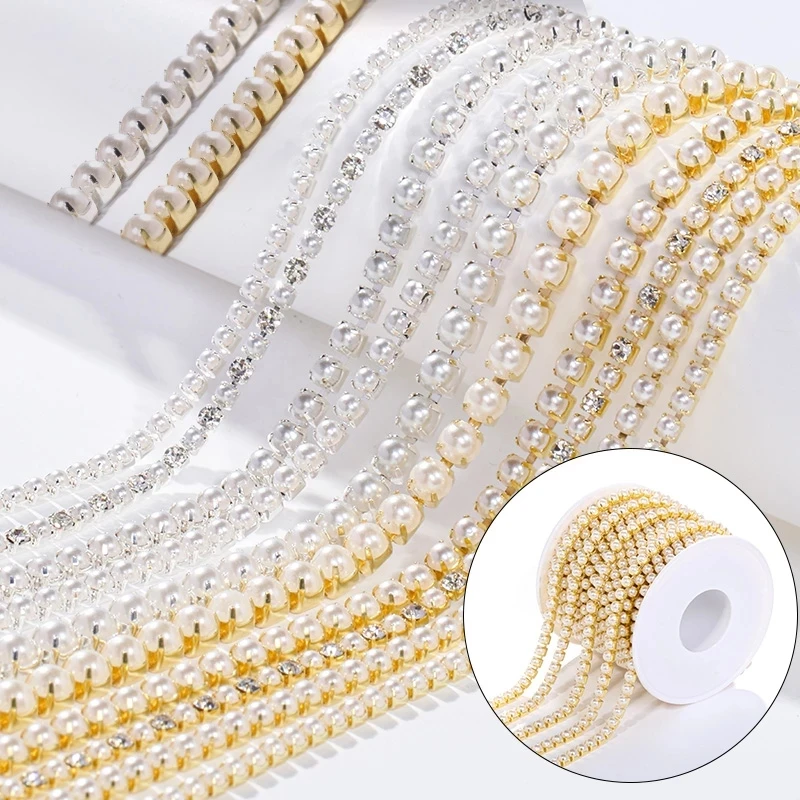 XiChuan 1Yard Cup Chain ABS Pearl SS6 SS8 SS12 Glue On Clothes Accessories Sew Crafts Claw Crystal Rhinestone | Дом и сад
