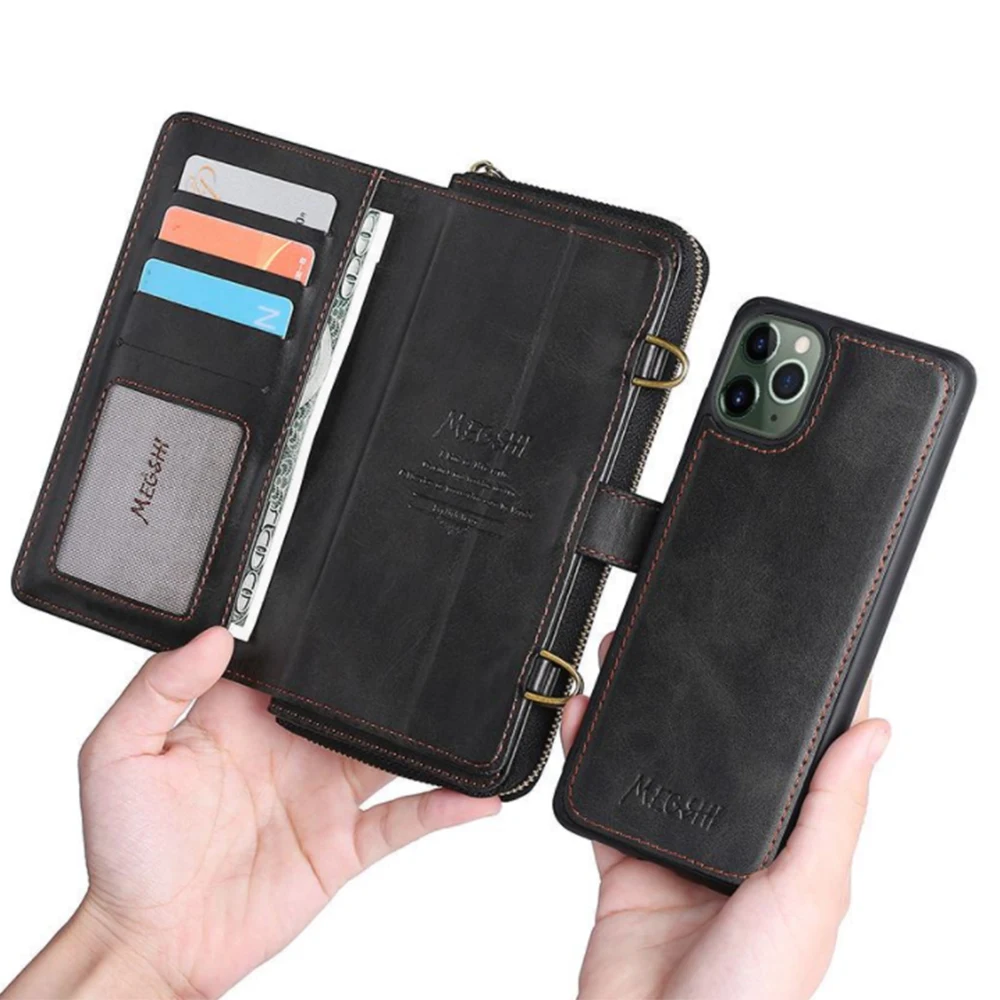 Magnetic Leather Wallet Case For iPhone 11 12 13 14 Pro Max Detachable Wallet Phone Case Cover For iPhone 14Plus 13 Pro XR X 8 7