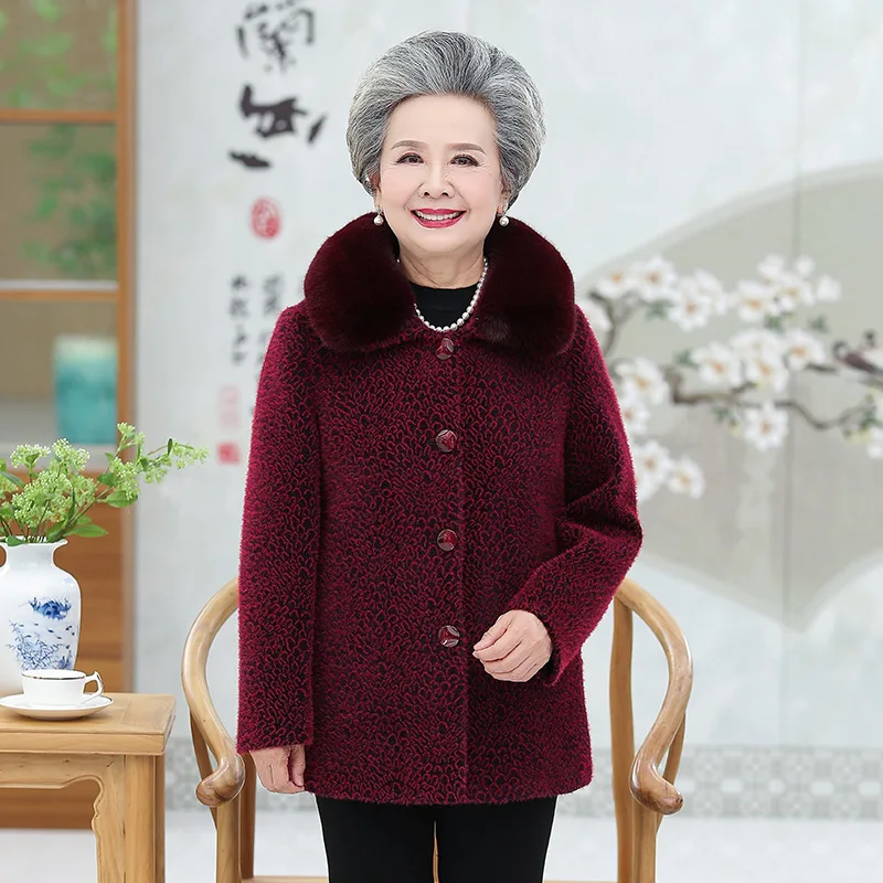 

Middle Aged And Elderly People WOMEN'S Dress Fall And Winter Clothes Grandma-Woolen Jacket Mom Clothes Mid-length Chenille Coat