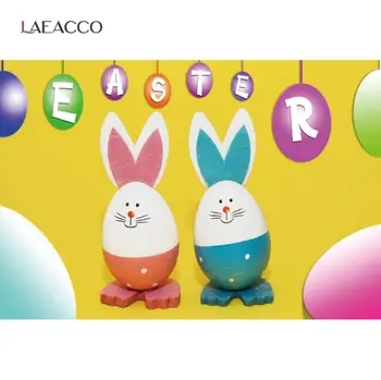 

Laeacco Cartoon Bunny Rabbit Easter Day Photography Backdrop Easter Eggs Baby Party Portrait Photo Background For Photo Studio