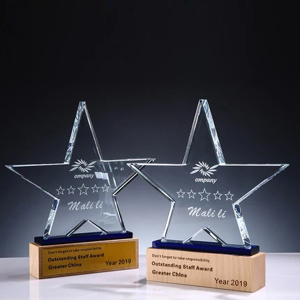 

Crystal trophy medals custom made creative five-pointed star company annual meeting excellent staff honor award medal