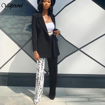

Autumn Work Pant Suits OL 2 Piece Sets Office Lady Long Blazer Jacket Tops & Print Leg Trousers Suit For Women Set Feminino