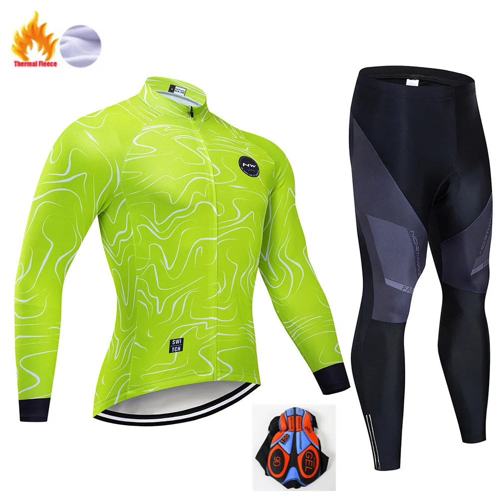 Winter Cycling Suit NW зимняя теплая флисовая одежда для велоспорта мужской костюм Джерси для прогулок верховой езды на велосипеде MTB Одежда Теплый комбинезон комплект - Цвет: Winter Cycling Suit