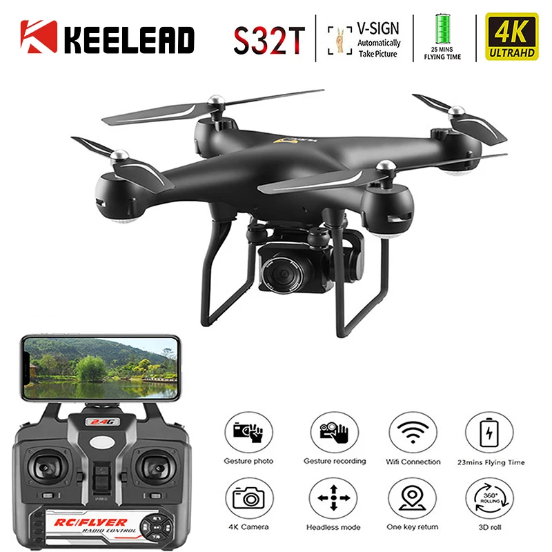 

KEELEAD S32T Drone 4K 1080P WiFi FPV Anti-shake Gimbal Camera Drones Professional gesture photo RC Quadcopter VS M69G SG106 Dron