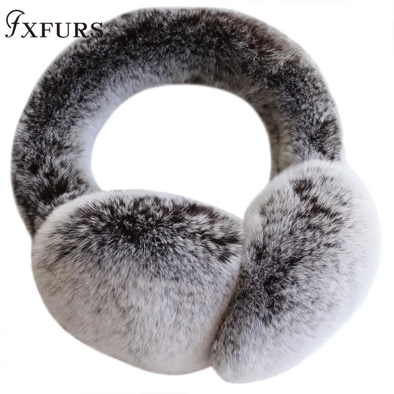 

FXFURS 2019 New High Quality Unisex Real Rex Rabbit Fur Earmuffs Womens Real Fur Ear Warmer Winter Kids Warm Earmuffs