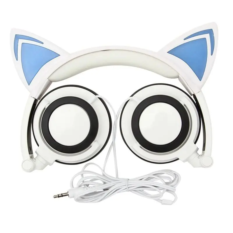 Светодиодный складные наушники с кошачьими ушками, 1,5 м, проводные наушники, модные повязки для девочек, для телефона, ПК, ноутбука, MP3 MP4 ISYH TW-763 - Цвет: White