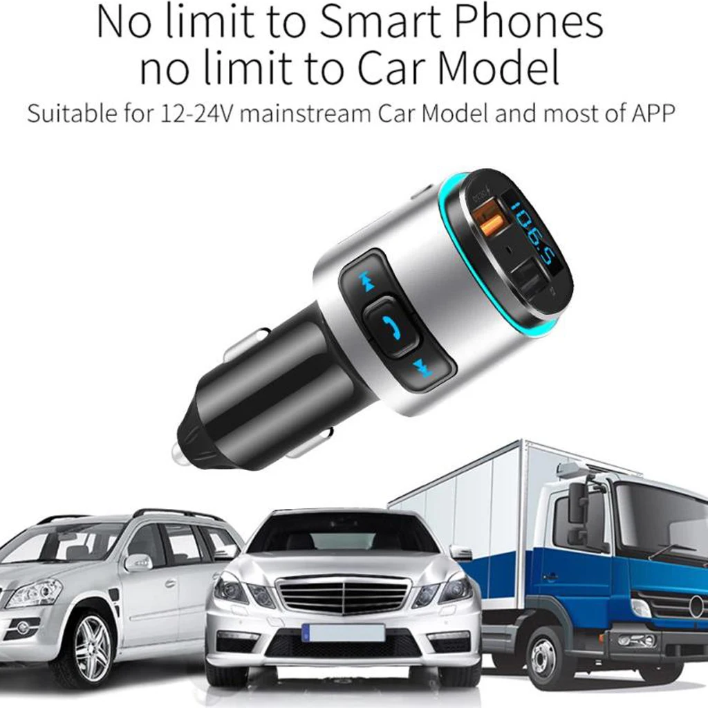 Universal Car Kit Handsfree Wireless BT4.2 FM Transmitter Audio MP3 Player USB Charger QC3.0 For Car Truck RV Boat Yacht Etc 