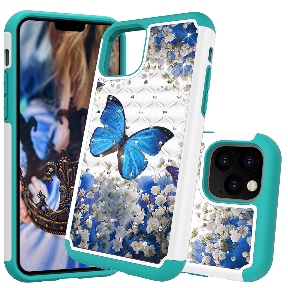 

Glitter Diamond Phone Case For iPhone 11 TPU Hybrid Bling Jewelled Protective Back Cover Coque For iPhone 2019 5.8 6.1 6.5 Cases