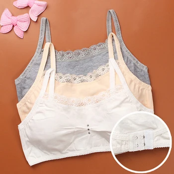 

Developmental student bra Three-breasted thin strap without rim underwear Solid color lace side girl bra breathable cotton