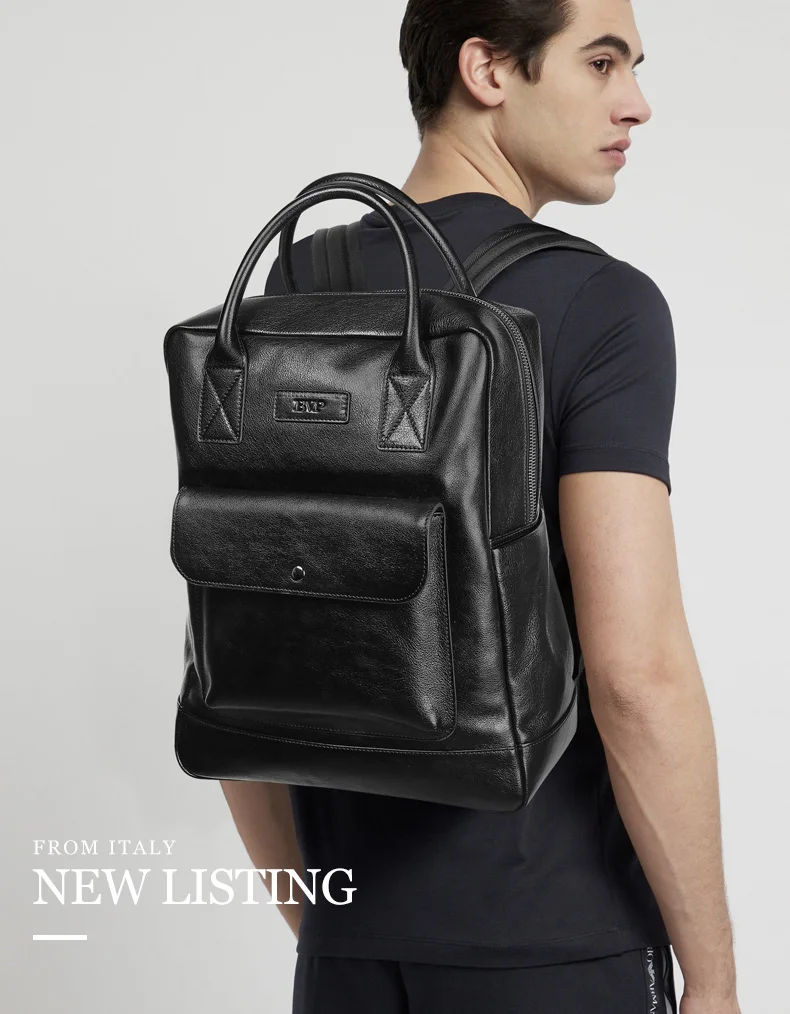 Мужской деловой рюкзак BVP Черный дорожный из натуральной кожи подходит для