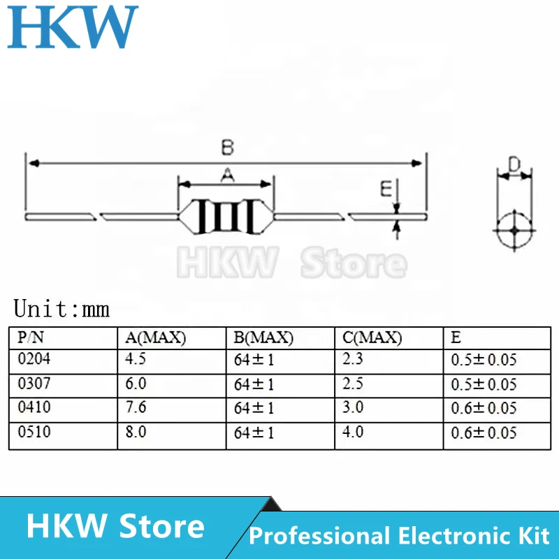 Inductores de anillo de Color, 50 piezas, 0307, 1/4W, 0410, 1/2W, 0510, 1W, 0.22uH, 10mH, 2.2UH, 4.7UH, 10, 22, 33UH, 47, 68, 100, 220, 330, uH, mH