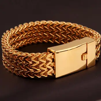 

18mm New Bracelet Men Jewelry Jewellery Gifts For Him Mens Bangles Dubai Gold Color Stainless Steel Armband Wristband