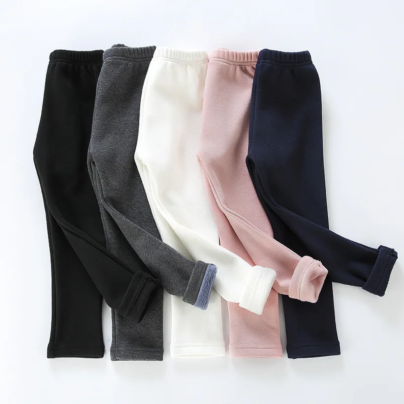 

Girls Warm Elastic Waist Cotton Leggings Pants Winter Thickening Fleece Children's Long Trousers Solor Color Warm Girls Legging