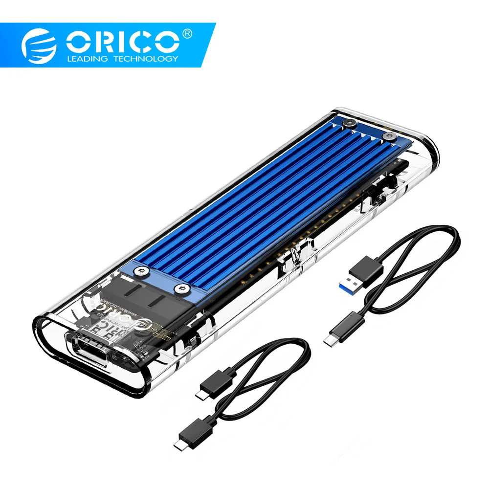 Koop Orico M.2 Naar Type C Ssd Behuizing Nvme Transparante USB3.1 Gen2 10Gbps Ondersteuning Uasp 2 Tb Voor Nvme pcie Ngff Sata M B Sleutel Ssd Schijf