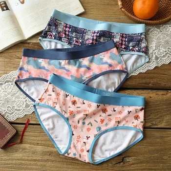 

2pc/lot Personality Funny Cartoon Young Women Underwear Printed Shorts Panties Triangular Middle Waist Breathable Ladies Shorts
