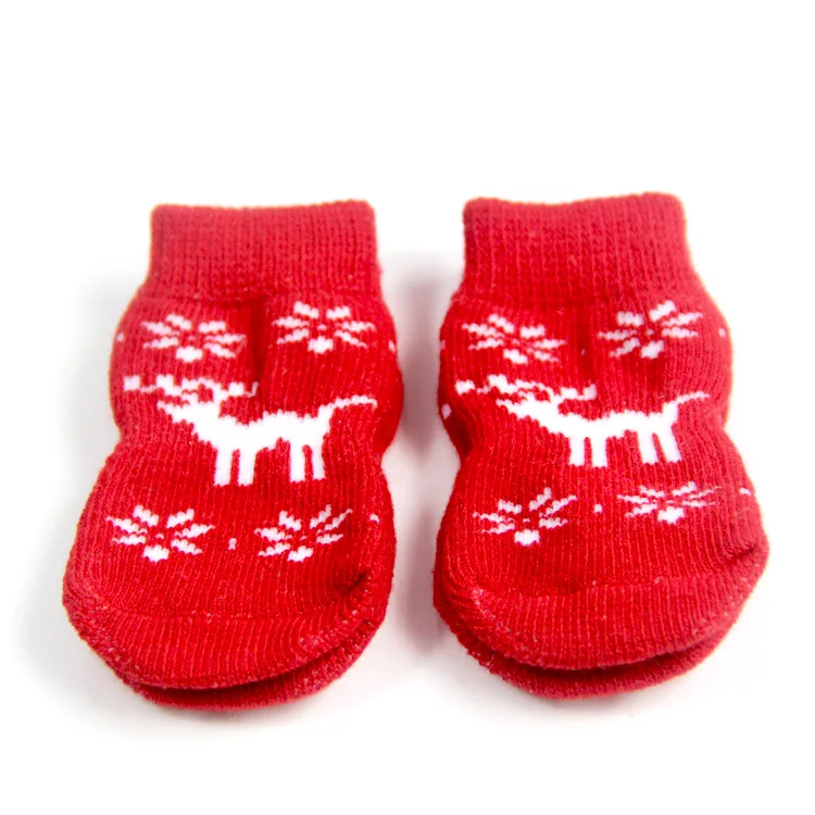 4 шт., рождественские носки для собак, маленькая собачья Обувь для собак, милые мягкие теплые вязаные носки, одежда для собак, кошек, Рождество XYR - Цвет: A