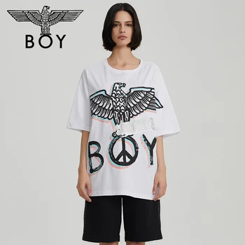 

Boy london 2020 summer punk Tri Color Anti War Eagle print men's and women's Short Sleeve T-Shirt over size Cool style