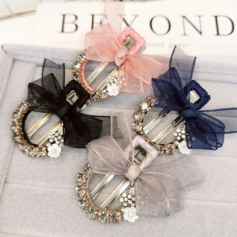 

1PC Korea Yarn Bow Hair Clips For Girls Women Metal Crystal Rhinestone Sweet Hairpin Barrette Fashion Hair Accessories dropship