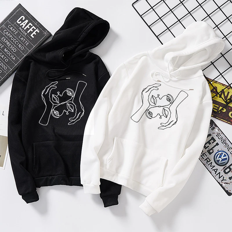 Autumn Winter Women Hoodies White Graphic Sweatshirt Best Friend Pullovers Ulzzang Harajuku Casual