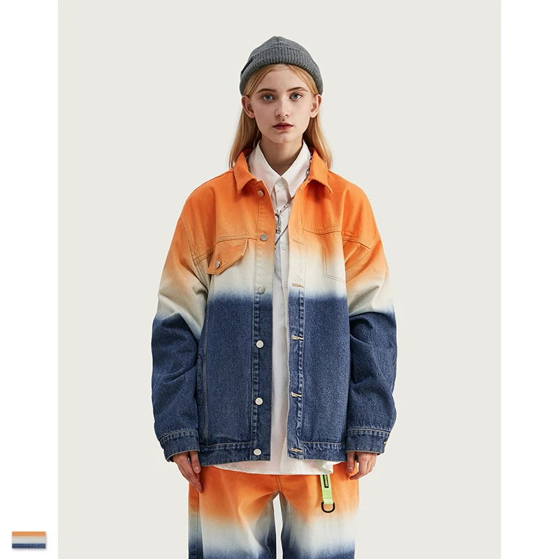 

VIMASS Gradient Dyeing Jacket Men's Hooded Slim Long Sleeve Zip Jacket Men's Women's Denim Jacket Men's Clothing 2020