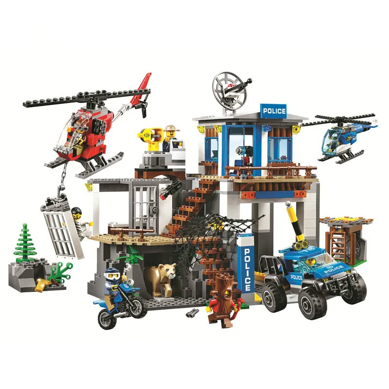 New 60174 705pcs Legoinglys City Series Mountain Police Headquarters Building Block Educational Diy Toy For Children Gift 10865