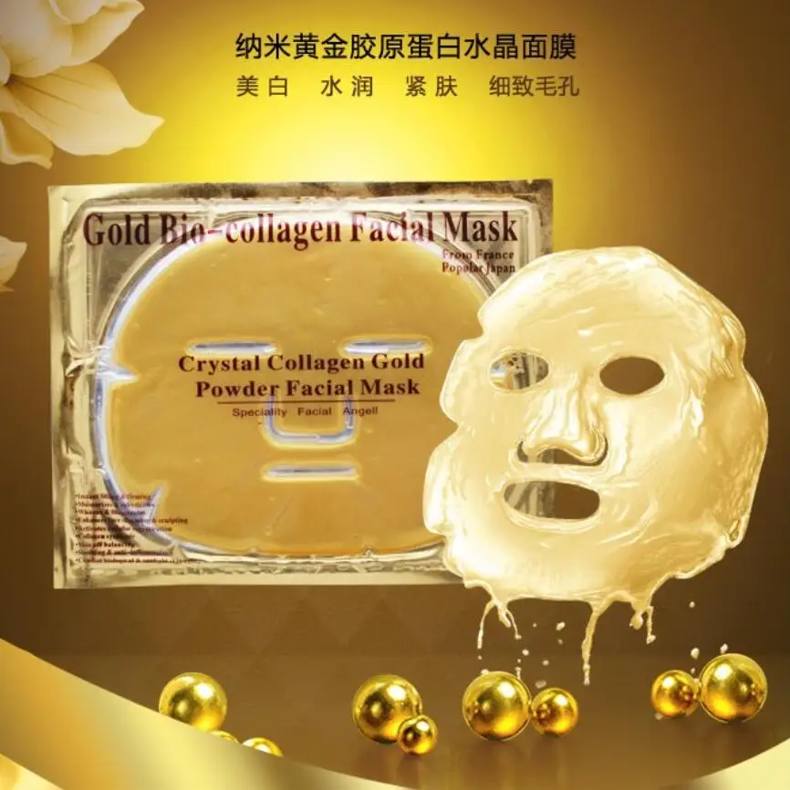 

20PCS/Lot Crystal Gold Powder Facial Mask Anti Wrinkle Moisturizing Bio-Collagen Face Sheet Mask Anti Age Beauty Skin Care 60g