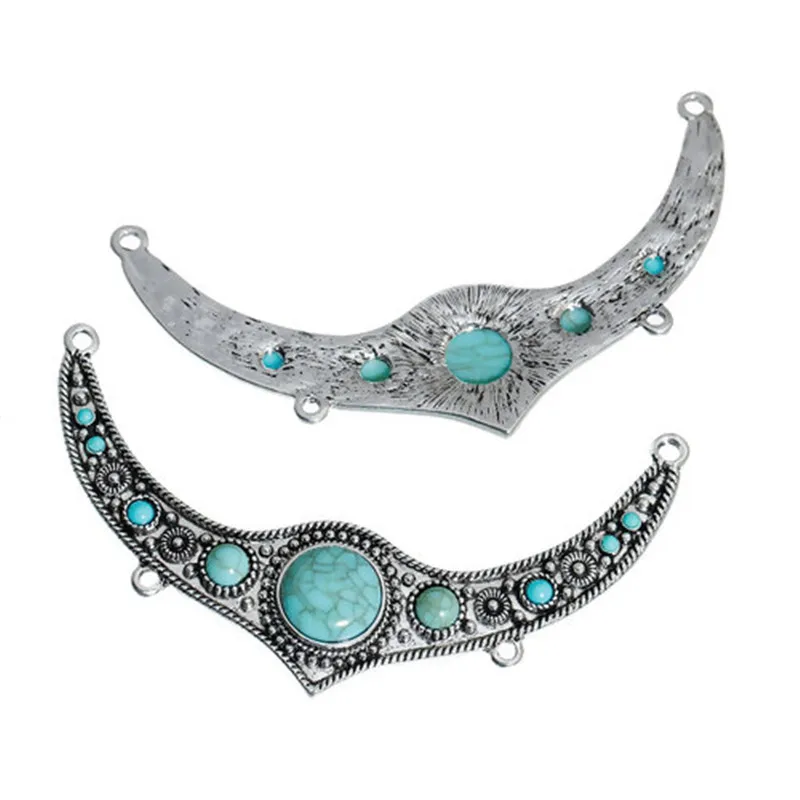 

DoreenBeads Zinc Based Alloy Boho Chic Connectors Findings Horn-shaped silver color Green Imitation 11.5cm x 6.2cm,1 PC