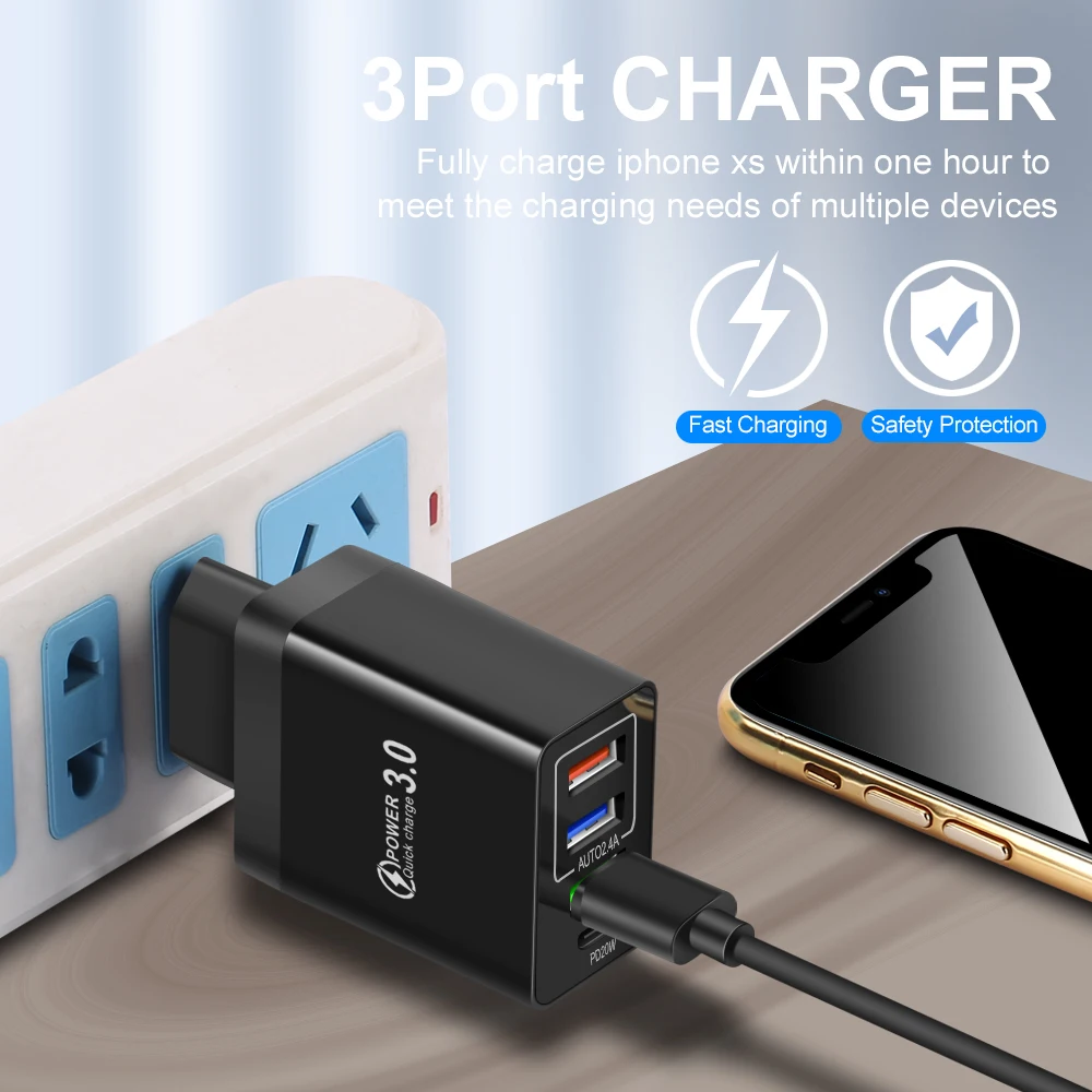 Quick Charge 3.0 PD USB Charger 20W USB Type C Fast Charger for iPhone 12 11 8  Plus Xiaomi Samsung Mobile Phone Charge Chargers