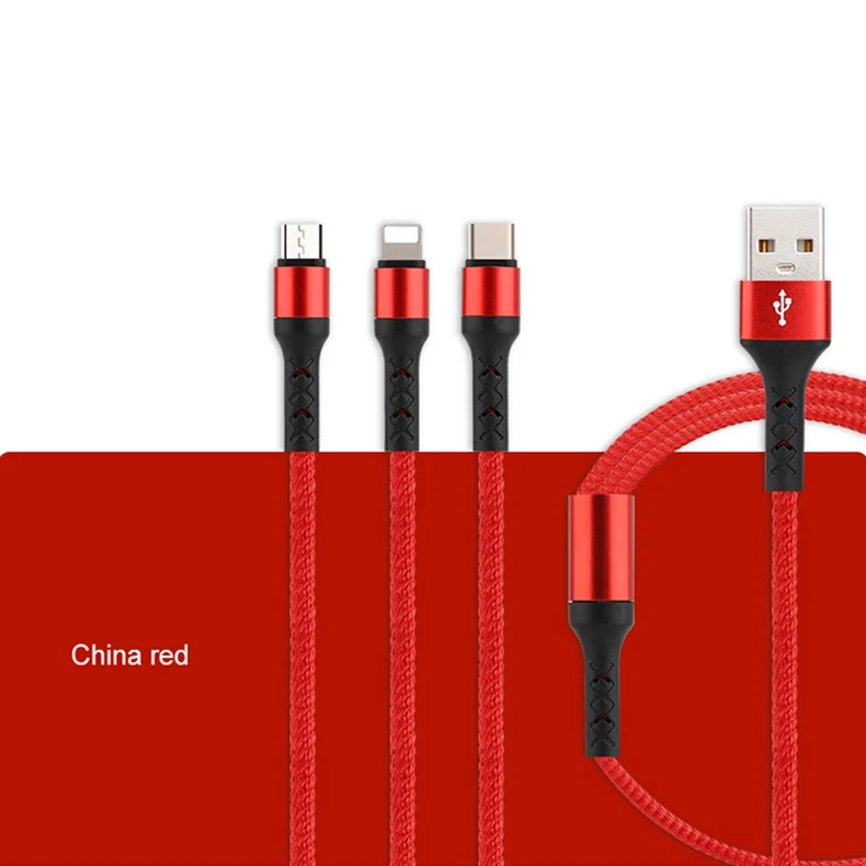3 в 1 USB кабель для мобильного телефона 3A Micro usb type C кабель зарядного устройства для huawei IPhone 11 Pro XR XS Max X Зарядка данных IY342 - Цвет: Красный