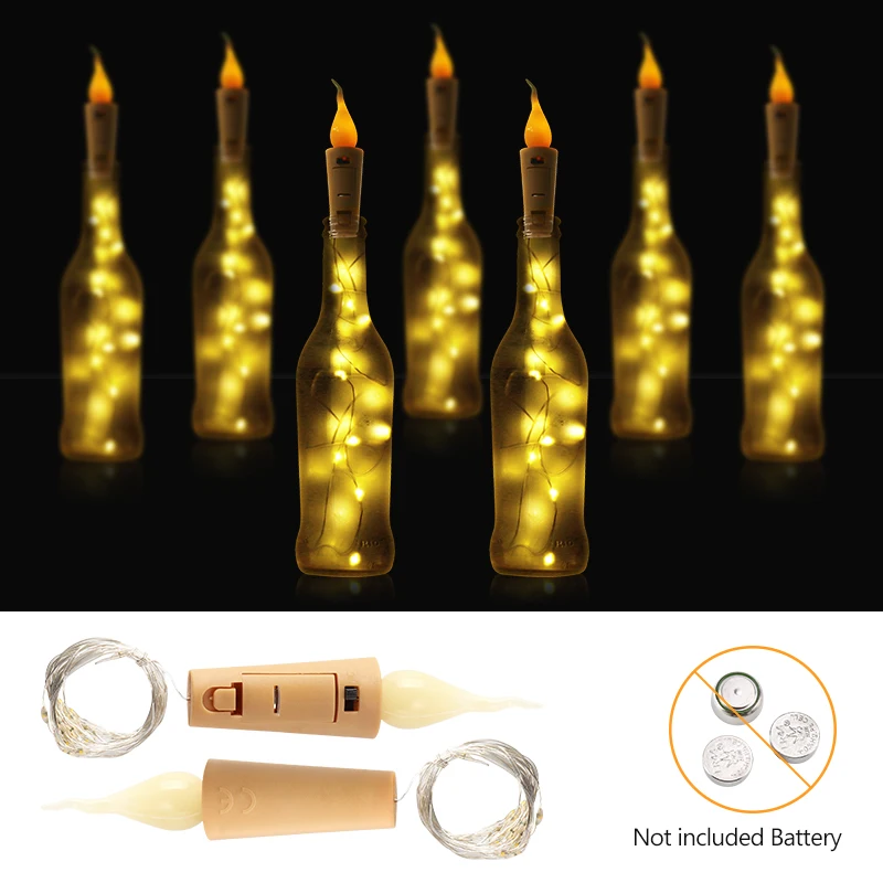 6 Pcs Fairy Flame String Lights 20 LED Cork Shaped Night Candle Wine Bottle Lamp