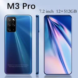 M3 Pro – téléphone portable débloqué, écran de 7.2 pouces, Smartphone, mémoire de 12GB et 512GB, batterie de 5000mAh, 4G, 5G, 16 + 32MP, Version internationale 