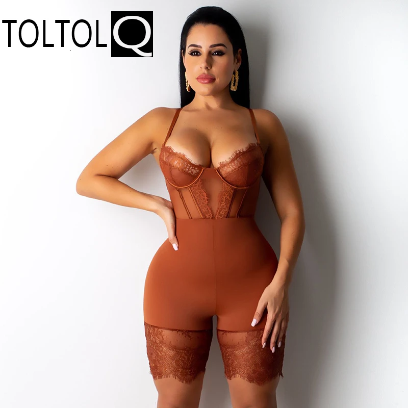 

2019 Playsuit Camisole Lace Leisure Time Sexy Playsuit Backless V Neck Black Jumpsuit Bodycon Autumn Wear Overalls Playsuit