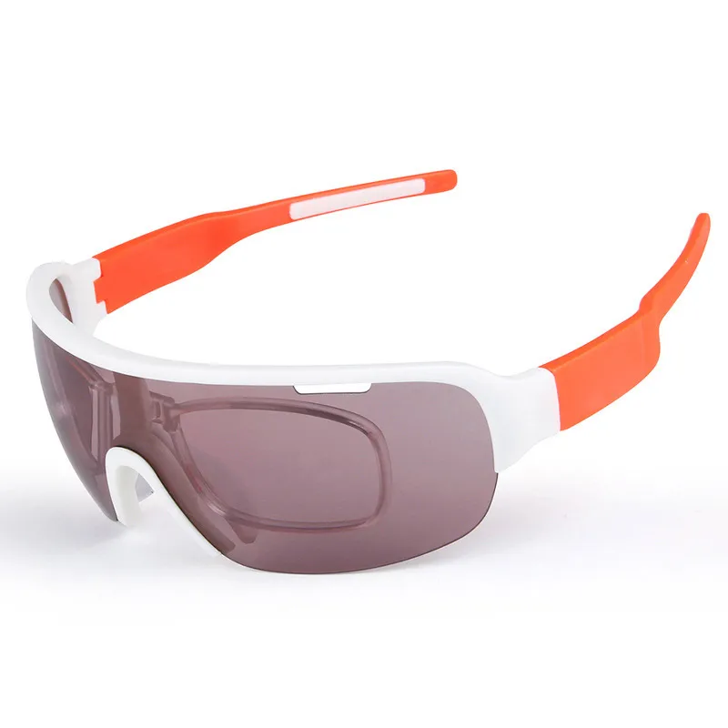 Поляризованные спортивные солнцезащитные очки с 5 сменными линзами для езды на велосипеде, рыбалки, УФ, велосипедные очки - Цвет: White Orange
