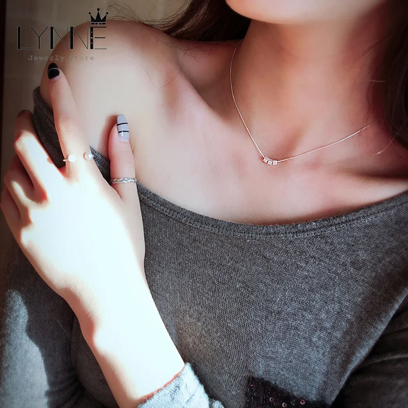 Fashion Elegant 925 Sterling Silver Square Pendant Necklace Three Square Beaded Chain Collarbone Necklace For Women Jewelry Gift