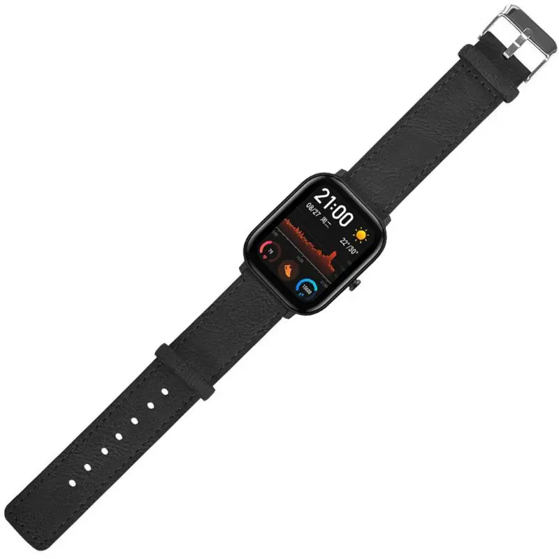 Винтажный ремешок из натуральной кожи для часов Huami Amazfit GTS Smart Watch - Цвет: Черный