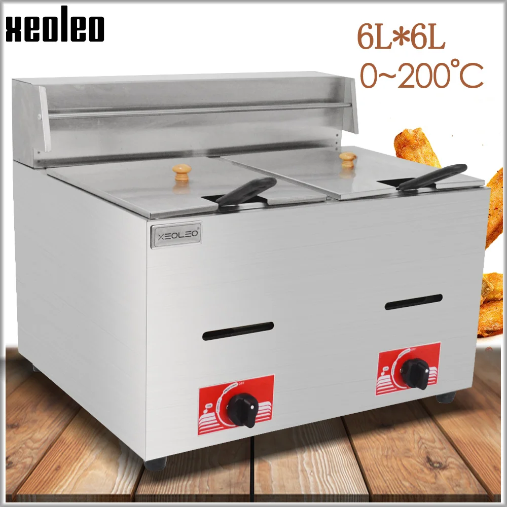 XEOLEO Commercial Gas Deep Fryer Stainless Steel French Chips Machine Double Tank Lpg Machine  Chicken 6l*2 Food Processor