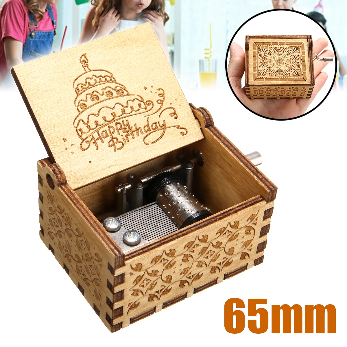 

1pc Wooden Music Box Classical Hand-cranked Music Box Birthday Theme Gift Decotation Happy Birthday To You Music Box