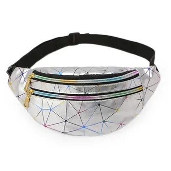 

Casual Waist Bags Women Waist Bags Female Belt Bag Geometric Waist Packs Laser Chest Phone Pouch PU Leather Flashing Lattice