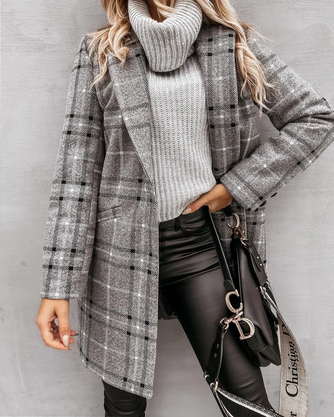 

Zoulv 2020 Autumn and Winter New Mid-length Plaid Warm Gray Temperament Commuter Woolen Coat Coats and Jackets Women